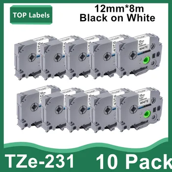 1~10PK tze231 TZE-231 Label BAND Für Brother PT-D210 PT-H110 PTD600 PTD400AD Label Maker Schwarz auf Weiß 12mm*8m