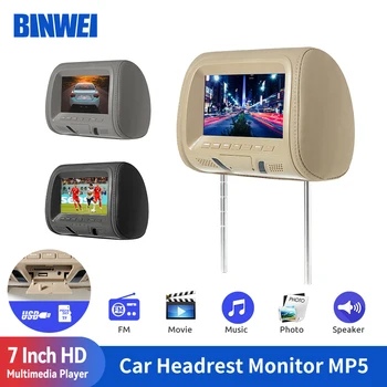 BINWEI Universal 7 Zoll Auto Kopfstütze Monitor, Multimedia-Player KFZ Kopfstütze Bildschirm Kissen Monitor MP5 FM USB SD Lautsprecher