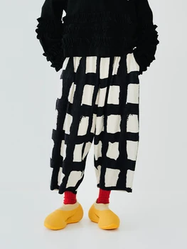 imakokoni original-Herbst/winter plaid Farbe Hosen mit elastische Taille casual wide-leg-Hosen und neun Punkt Hosen Frauen 223893