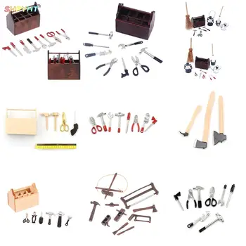 1/12 Hammer Schraubenschlüssel Wooden Toolbox Mini Reparatur Werkzeuge Puppe Möbel Modell für Miniatur-Puppenhaus Accessoreis Jungen Spielen-Werkzeug Spielen