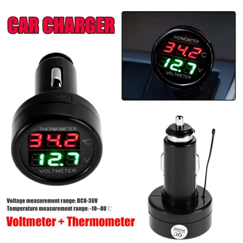 12V 24V Digital Car Voltmeter Thermometer Zigarette Leichter Stil 2-in-1 Battery Monitor Spannung Temperatur Meter