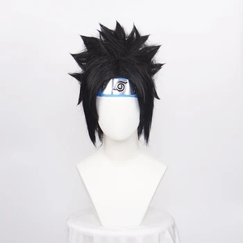ccutoo Synthetische Schwarz Kurze Perücken Uchiha Sasuke Cosplay Perücken für Männer, Wärme Widerstand mit Blau headwear + Perücke Kappe