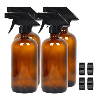 4 Pack 500ml Glas Spray Flaschen (16 OZ) -Langlebig und Nachfüllbar - Bernstein Spray Flaschen