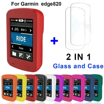 Für Garmin Edge 820 GPS Protector Fall + Gehärtetem Glas Film Bike Fahrrad Computer Bildschirm Schutz Film & Silikon Soft Cover