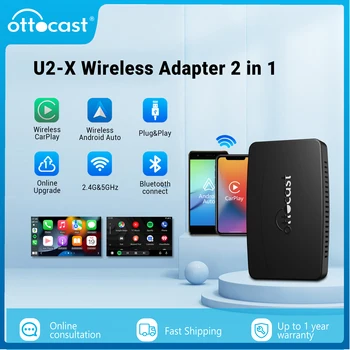 OTTOCAST Wireless-Android-Auto-Apple CarPlay-Adapter U2 X Smart Box Plug Play Multimedia-Player für Hyundai VW Mazda Toyota Kia