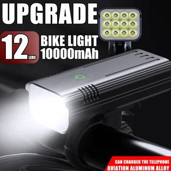 2023 Neu 12leds 10000mah USB Aufladbare Fahrrad Licht IPX5 Hohe Lumen Wasserdichte Scheinwerfer Fahrrad Zubehör aluminium Legierung