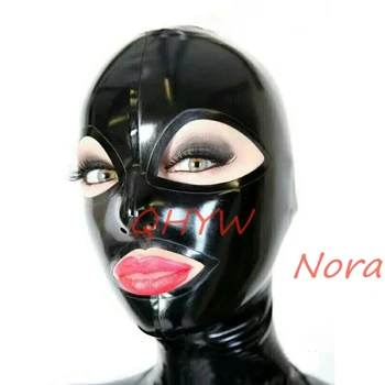Handgemachte Latex Maske Schwarz Gummi Hauben mit Offenen Augen und der Mund Zurück Zip Cosplay Benutzerdefinierte Größe Für Männer Frauen