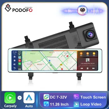 Podofo 11.26 inch Carplay Monitor & Android Auto Dashcam Rückspiegel Kamera Dual Kamera Unterstützung TF Karte FM Spiegel Monitor DVR