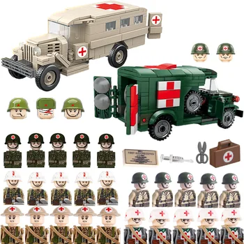 WW2 Military Zubehör Bausteine US-britisch-Deutsche Medizinische Soldaten Figuren Gaz-552 Krankenwagen-Box Stretche Steine D345