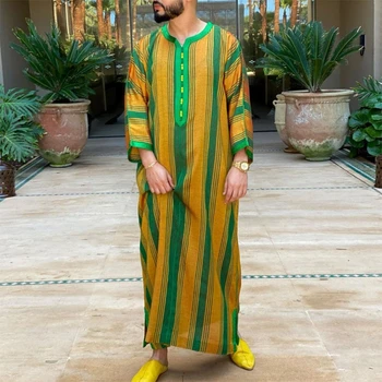 Dubai Nahen Osten Islamische Männer Roben Atmungsaktives Polyester Robe Kleidung Gestreiften Robe Vintage Muslimischen Roben