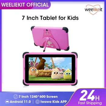 weelikeit 7 Zoll Kinder Tabletten Android 11 1024*600 HD Ouad Core Dual Wifi 2GB 32GB Kinder Tablet für Kinder Studie mit Halter