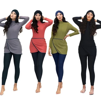 Muslimischen Bademode Frauen Modest Patchwork Hijab Langen Ärmeln Sport Badeanzug 3pcs islamischen Burkinis Tragen Badeanzug 4XL