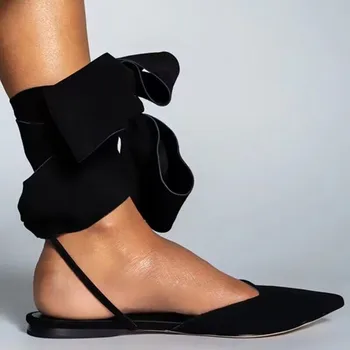 Sommer Schuhe für Frauen 2023 New Sexy Pointed Toe Ankle Wrap Flache Frauen Sandalen Mode Kleid Party Closed Toe Damen Sandalen