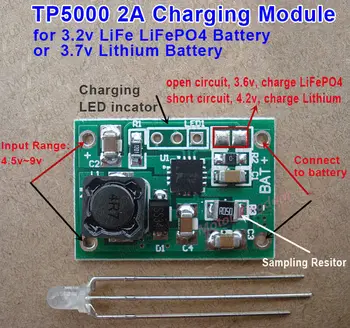 TP5000 3,6 v/4,2 v 2A Ladegerät Modul 3,7 v Lithium-3,2 v LiFePO4 Batterie Lade