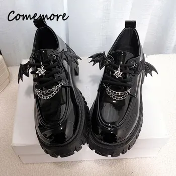 Comemore Patent Leder Metall Kette Plattform Lolita Gothic Schuhe Frau 2023 Frühling College Stil Pumpen Frauen Japan Schule Schuhe