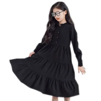 Kinder teen Mädchen Herbst winter schwarz rot tiered polyester-flare-Kleid von 6 bis 16 Jahren, Mädchen, Mode, Mode zugeknöpft casual Kleider