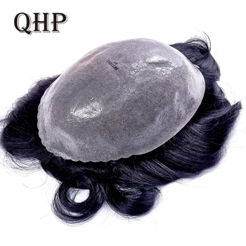 QHP Männer Kapillare Prothese Langlebig Haut Pu Toupet Männer 6inch Handgemachte Perücke Mann Indische Menschliches Natürliche Haarteil 110%-130% Dichte