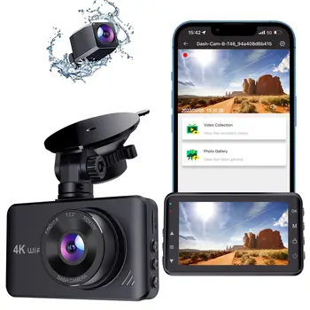 4K+Full HD 1080P Dash Cam WiFi Dual Objektiv Auto DVR Video Recorder 4 IR Nachtsicht WDR Auto Black Box 170 Grad Dash Kamera