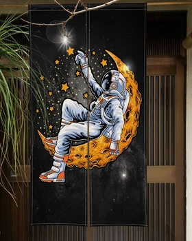 Mond Nacht Astronaut Tür Vorhang Japanischen Noren Tür Vorhänge Küche Izakaya Eingang Hängen Halb-Vorhang Zimmer Dekoration