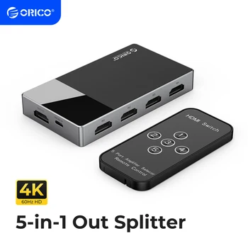 ORICO HDMI-kompatibel 2,0 Schalter 5 In 1 Out 4k@60HZ Switcher Konverter für TV PS5 Xbox PC Feuer-Stick Mit IR-Fernbedienung