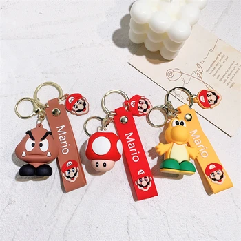 Kawaii Spiel Super Mario Keychain Nette Pilz Puppe Anhänger Auto Keyring Schultasche Dekoration Ornamente Schmuck Geschenke für Freunde