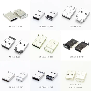 10Pcs 9Types USB-2.0-Buchse Typ-Stecker-Anschluss AM Waschbecken 2.5 SMT DIP 1.2 Kabel Löten Weiß Schwarz