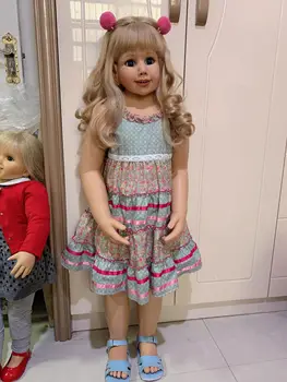 100CM Harte Vinyl Kleinkind Prinzessin Blonde Mädchen Puppe Spielzeug Wie Echte 3 Jahr alte Größe Kind Kleidung Foto Modell Dress Up Doll