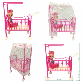 NK Ein Satz Puppe Zubehör Baby Bett Super Nette Bett Für Kleine Kelly Puppen Für Barbie Puppen Mädchen Geschenk Lieblings Design Spielzeug