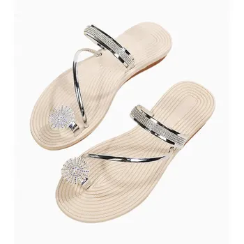 Flache Sandalen für Damen Elegant Sommer Sparkly Strass Rutsche Strand Schuhe Frauen Kleid Schuhe Bling Trendy Damen-Sandalen