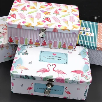 Große Mode-Stil Kosmetische Schmuck Lagerung Zinn Box Für Kinder Geschenk Tee-Cookie-Organizer Mit Passwprd Lock Secret Metall Box