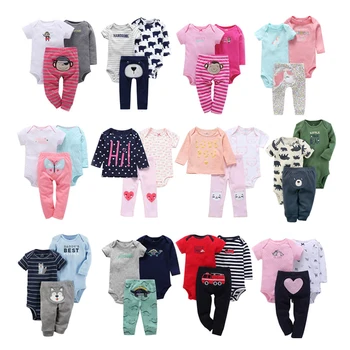Infant Baby Junge Mädchen Kleidung 2022 Mode Baumwolle Floral Tier 3PCS Sets Tops+Romper+Hosen Neugeborenen Bebe Kinder Kleidung Outfits