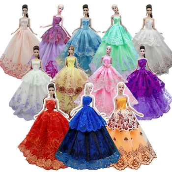 NK One Pcs Prinzessin Hochzeit Kleid Edlen Partei Kleid Für Barbie Puppe Kleidung Zubehör Mode-Outfit Geschenk Für Mädchen 1/6 Puppe JJ