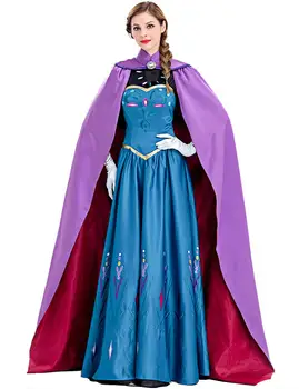 Gefrorene Prinzessin Anna Lange Kleid mit Clocak Erwachsene Schnee Königin Elsa Cosplay Kostüm Party Kleider für Frauen Halloween Fancy Kleid