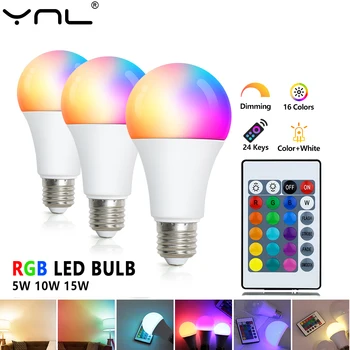 220V E27 LED RGB-Lampen 5W 10W 15W IR-Fernbedienung Kontrolle LED-Lampe Bunte Intelligente Scheinwerfer LED RGB Lampe Party Home Decora Lampe
