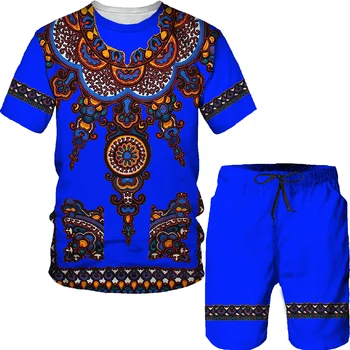 Chic Style Men ' s African Totem Gedruckt T-Shirt Sets Plus Größe Männlichen Ethnische Primitive Tribal Gedruckt Trainingsanzug Traditionelle Kleidung