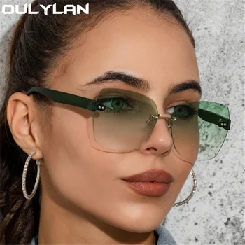 Oulylan Mode Randlose Sonnenbrille Frauen 2022 Luxus Marke Designer Gradienten Sonnenbrille für Damen Trimmen Rahmenlose Brillen