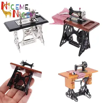 Kinder Puppenhaus Decor Miniatur Möbel Holz Nähen Maschine mit Gewinde Schere Zubehör für Puppen Haus Spielzeug für Mädchen