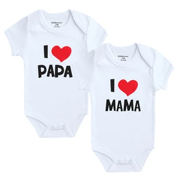 2PCS/LOT Neugeborenen Baby Kleidung Kurzarm Mädchen Jungen Kleidung ich Liebe Papa Mama Design 100%Baumwolle Strampler de bebe Kostüme Weiß