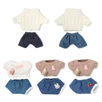 20CM Puppe Kleidung Anzug Cute Bear Tops Pullover Mode Hosen Spitze Denim Shorts Für Idol Puppen Zubehör Mädchen Geschenk Spielzeug