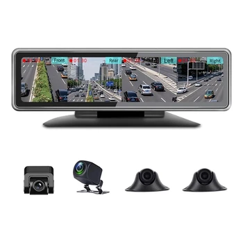 360° Panorama Dashboard Auto DVR 12 Zoll Touch Screen 4-Channel FHD 1080P IPS Video Recorder 4 Split-Screen-Display Dash Cam