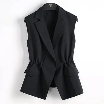 M-3XL Neue OL Mode Frauen Anzug Weste Kurze Stil Elastische Taille Schlank Elegante Büro Große Größe Weibliche Tops Schwarz Weiß Jacken