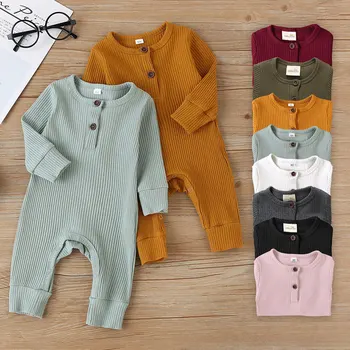 Sommer Unisex Neugeborene Baby-Kleidung Solid Color Baby Strampler Baumwolle Langarm Kleinkind Romper Infant Kleidung 3-18 Monate
