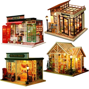 Diy Holz-Miniatur-Bau Kit Puppe Häuser Mit Möbel Blume Kuchen Haus Casa Puppenhaus Handgemachtes Spielzeug Für Mädchen Weihnachten Geschenke