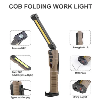 Folding COB XPE LED Handheld Taschenlampe 18650 Wiederaufladbare Garage Arbeit Licht Magnet Notfall-Auto Inspektion Lampe Rot Strobe-SOS