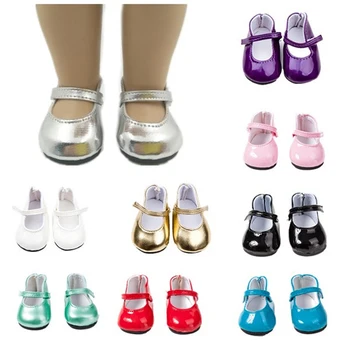 1 paar 18 Zoll Mädchen Puppen Schuhe Runde Zehe PU Prinzessin Kleid Schuhe amerikanischen Neugeborenen Schuh Baby Spielzeug Fit 43 CM Baby Puppen