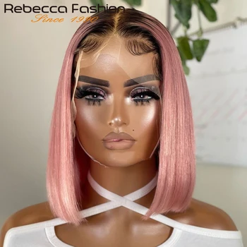 Kurz Geschnitten, Gefärbt Rosa Bob Lace Perücken Blonde Menschliches Haar Perücken 180D Transparent Ombre Brasilianische Rosa Gerade Spitze Front Perücken