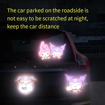 Sanriod Anime Kuromi Auto Reflektierende Aufkleber Sicherheit Warnung Mark Autos Auto Exterior Zubehör Anti-Kollision Reflektierende Aufkleber