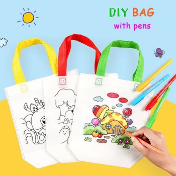 20PCS/lot Graffiti Bag DIY Handmade Malerei Puzzles für Kinder Kunst Handwerk Farbe Füllen Zeichnung Spielzeug Kindergarten Handtaschen