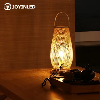 Vintage Bamboohandicraft Tisch Lampen Handgemachte Schlafzimmer Nachttisch Schreibtisch Lichter Wohnzimmer Dekor-Warme Bambus-Holz Lampe