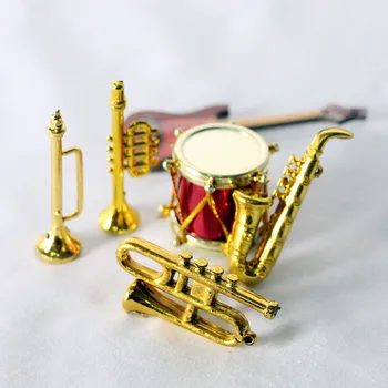 1Set/5Pcs Puppenhaus Zubehör Miniatur Musikinstrument Schlagzeug-Saxophon-Trompete-Möbel Für Barbie Haus 1/12 Puppe Haus